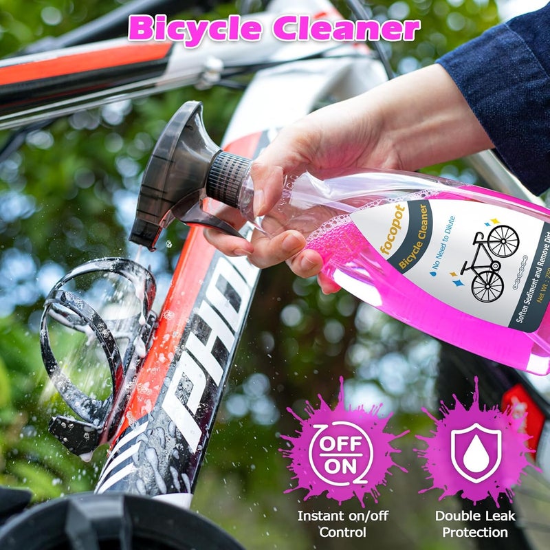 focopot Bike Cleaning Kit with Bicycle Cleaner(25 oz),Degreaser(10 oz),Oil Lubricant(2 oz),Cleaning Brush Tools,Bike Chain Cleaner Kit to Clean and Lube Mountain/Road/MT/EBike - Image 2